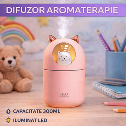 Umidificator de aer cu ultrasunete, difuzor aromaterapie 300ML, cu iluminat LED, pentru casa si birou STH-1