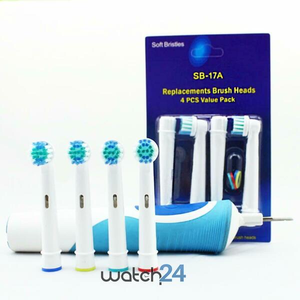 SMARTECH Set 4 rezerve periuta de dinti electrica compatibile Oral-B, peri moi, clasic, inele colorate, alb